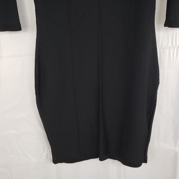 H&M Black Knit 3/4 Sleeve Pull Over Body Con Fit Faux Eye & Hook Back Dress Sz M - Picture 3 of 9